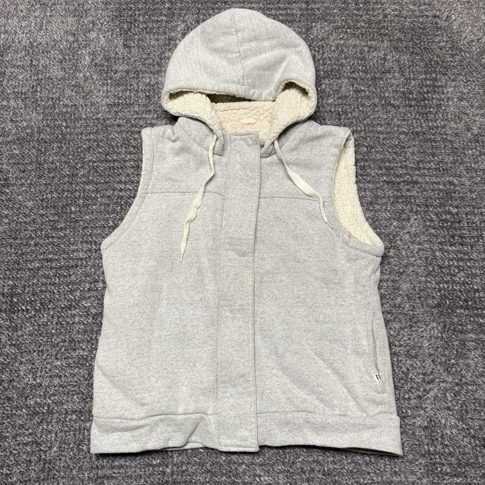 BILLABONG Side By Side Hooded Full Zip Sherpa Fleece Vest High Pile Size 12 Gray